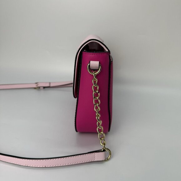 Trina Turk ColorBlock Crossbody Purse‎ Bag Light Pink Fuchsia Metal Chain - Picture 7 of 16